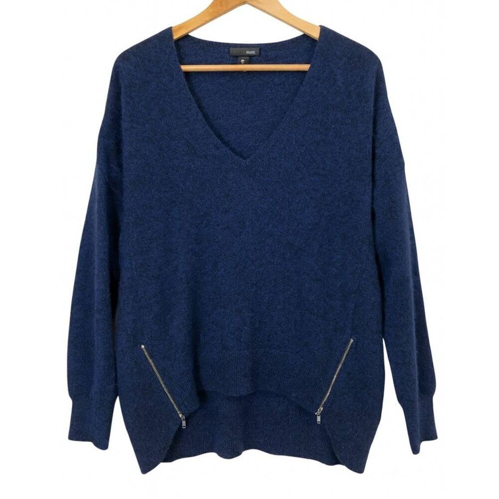 Aqua cashmere womens large blue cashmere sweater zip azure blue cobalt